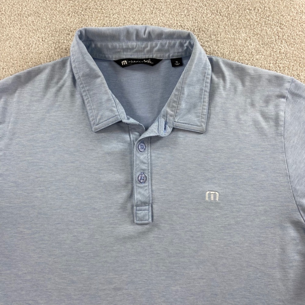 TravisMathew Polo Shirt Mens XL Blue Pima Cotton Blend Short Sleeve Logo